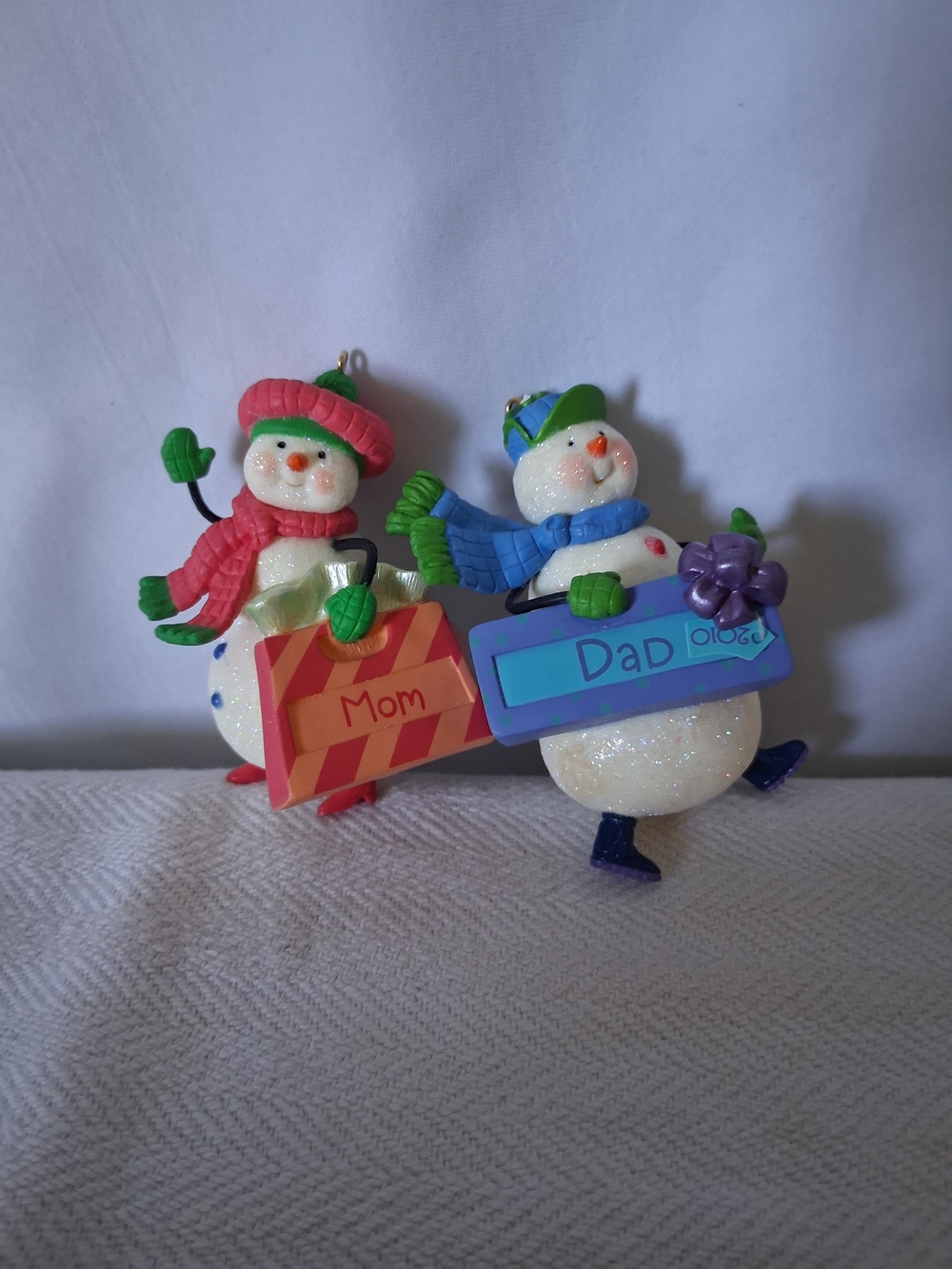 Holiday Snowman Family Ornaments - Mom & Dad (Green, Red, Blue, Purple)